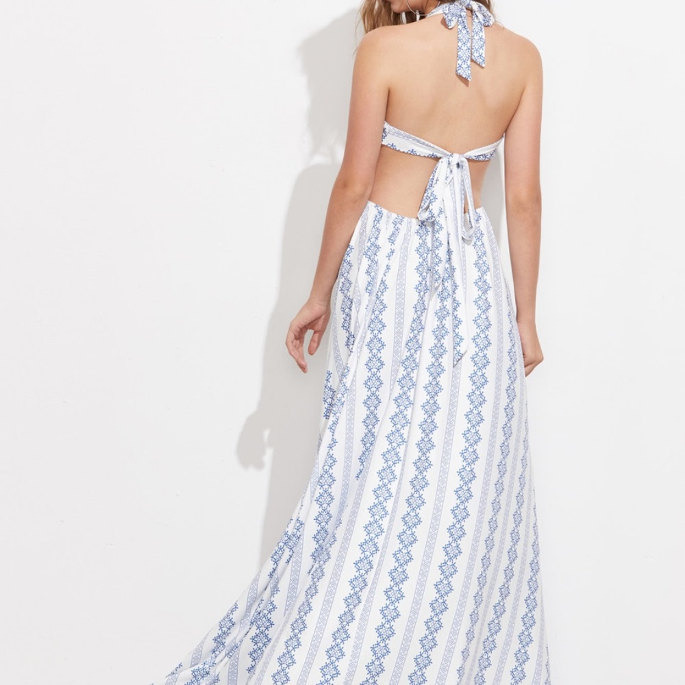 Vintage Print Tie Detail Backless Dress - Picture 6 of 6